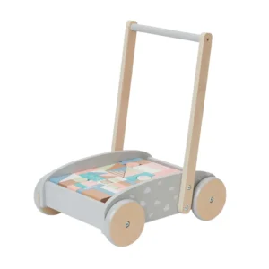 Bubble Wooden Baby Push Cart & Walker with 46 Building Blocks