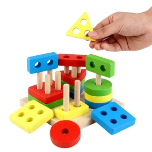 02 Wooden Sorting & Stacking Educational Toys for Toddlers, Shape Color Recognition Education Puzzle Stacker for 1 2 3 Year